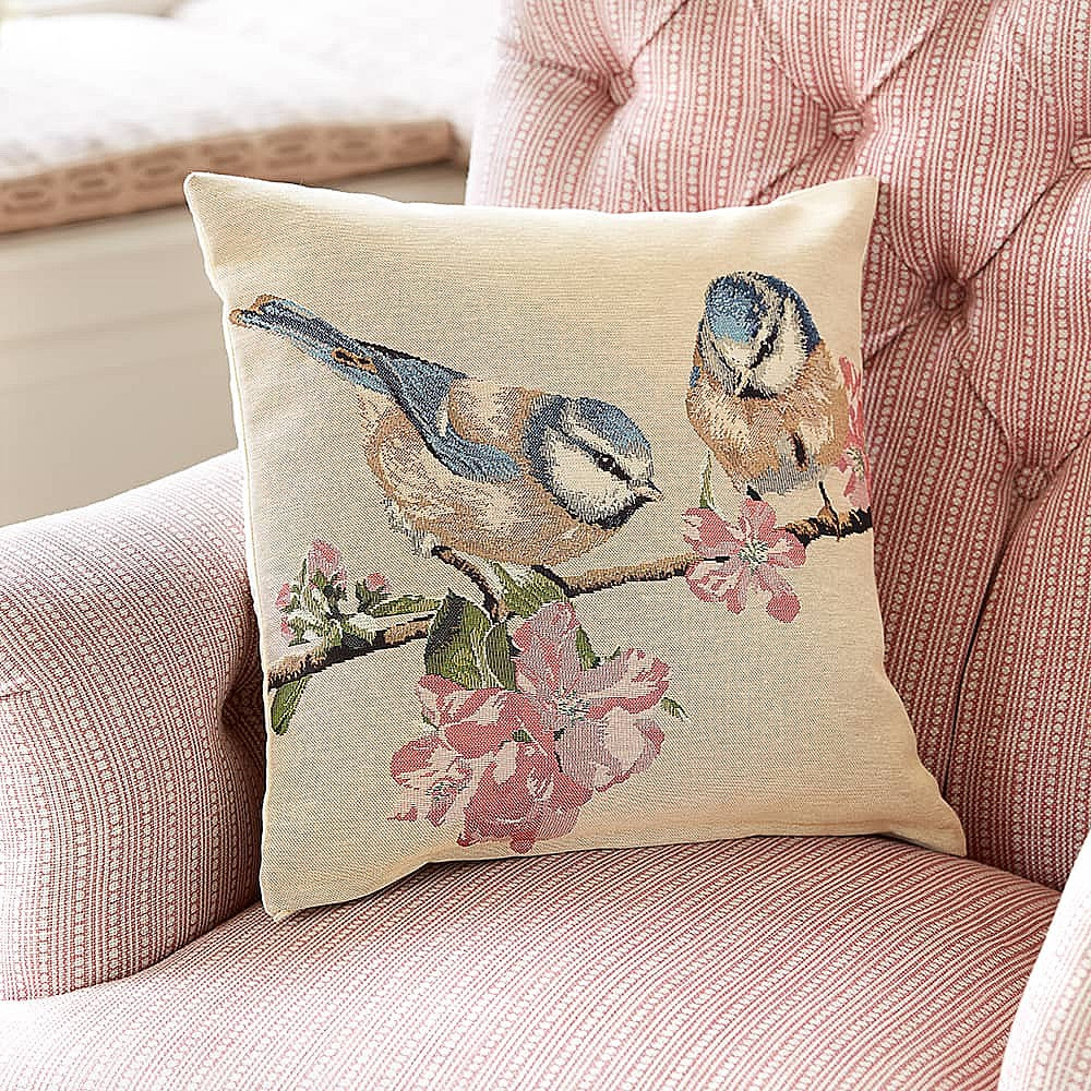 Blue Tits & Blossom Tapestry Cushion