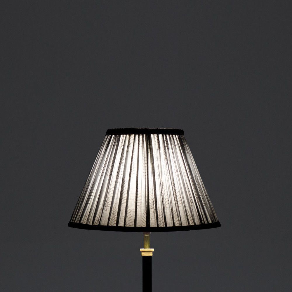 30cm empire lampshade in balinese ferns block printed cotton with pinky purple tape