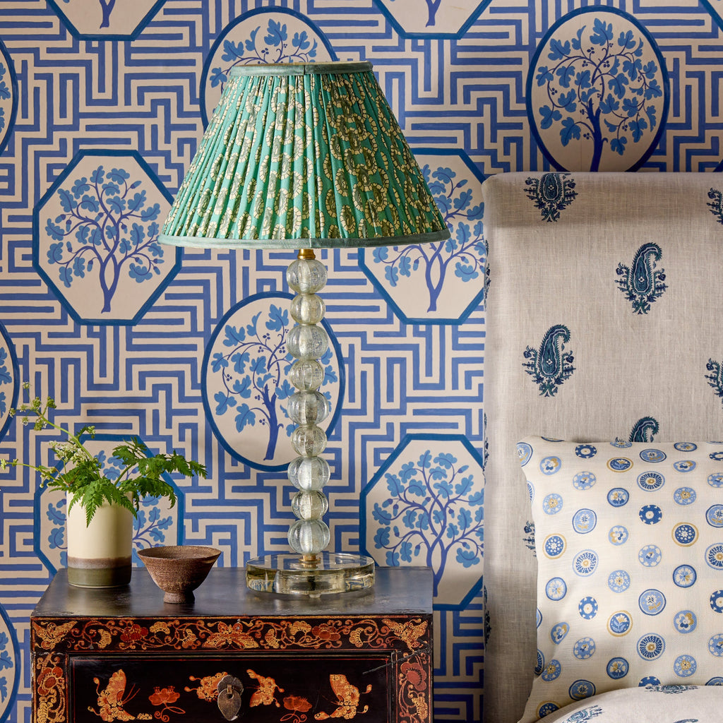 45cm straight empire shade in aqua block printed Dotty gathered cotton by GP & J Baker