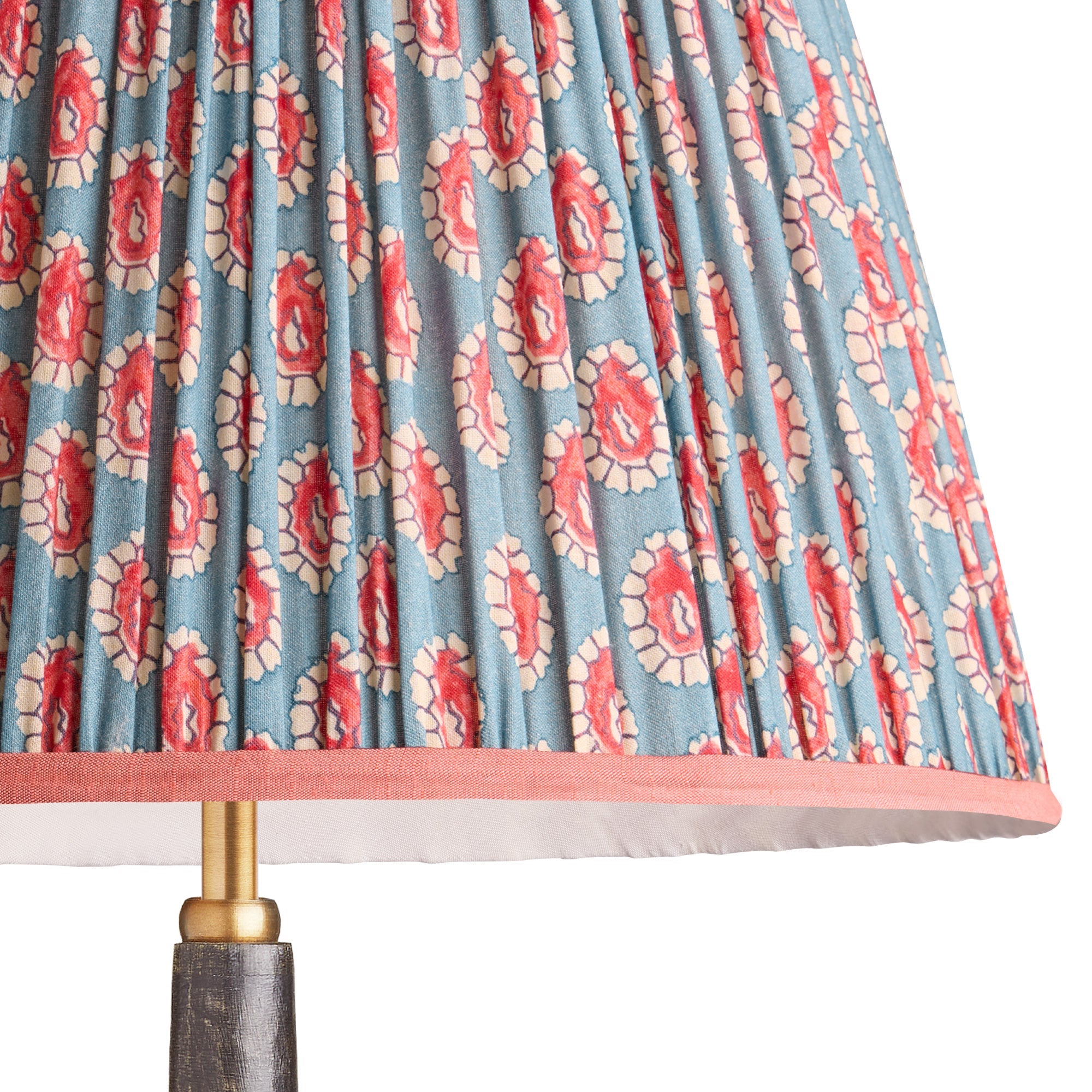 50cm straight empire shade with adjustable gimbal in blue and red block printed Dotty gathered cotton by GP & J Baker