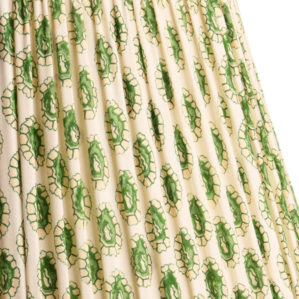 50cm straight empire shade with adjustable gimbal in green and white block printed Dotty gathered cotton by GP & J Baker