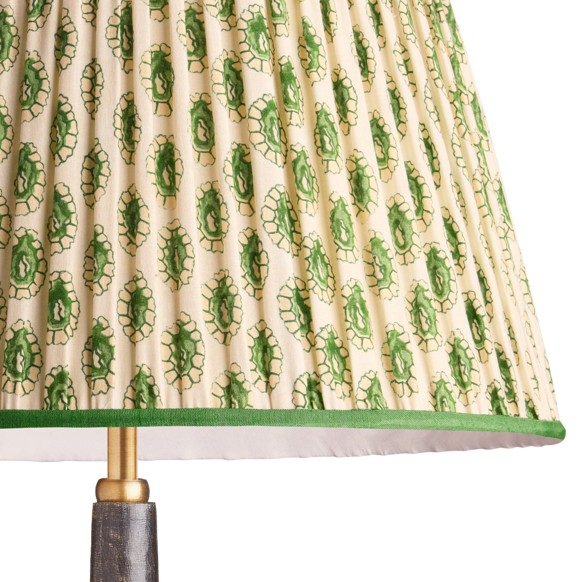 50cm straight empire shade with adjustable gimbal in green and white block printed Dotty gathered cotton by GP & J Baker
