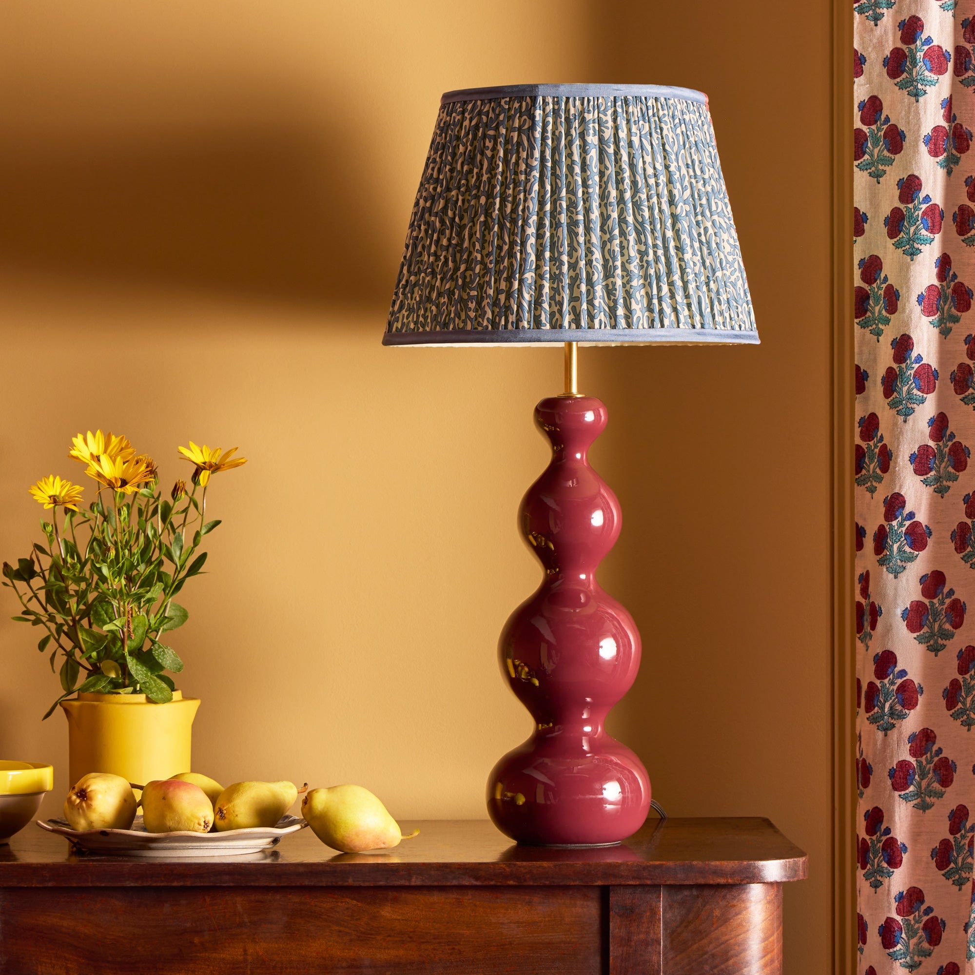 50cm straight empire shade with adjustable gimbal in denim Tuffley gathered cotton by GP & J Baker