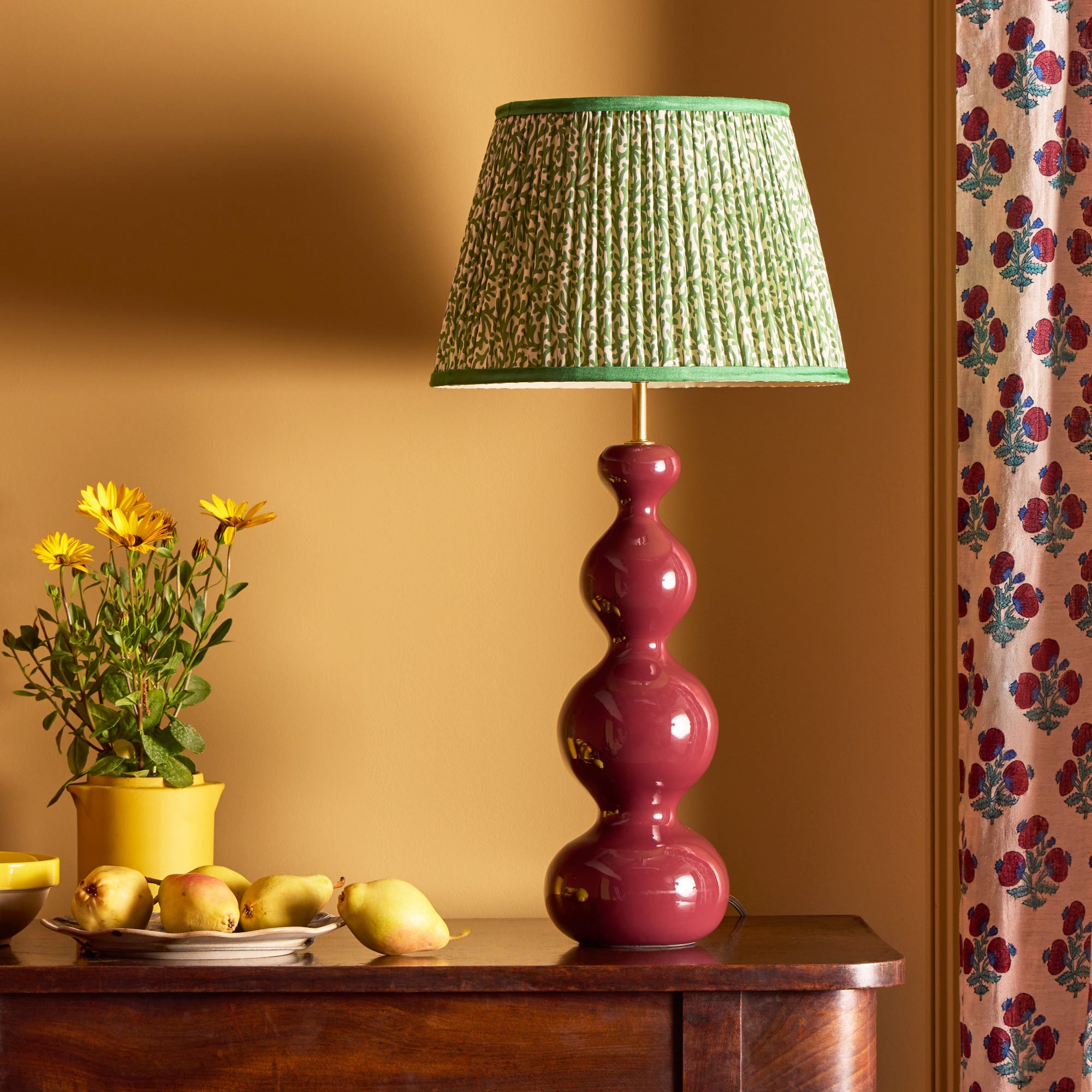 50cm straight empire shade with adjustable gimbal in green blue Tuffley gathered cotton by GP & J Baker