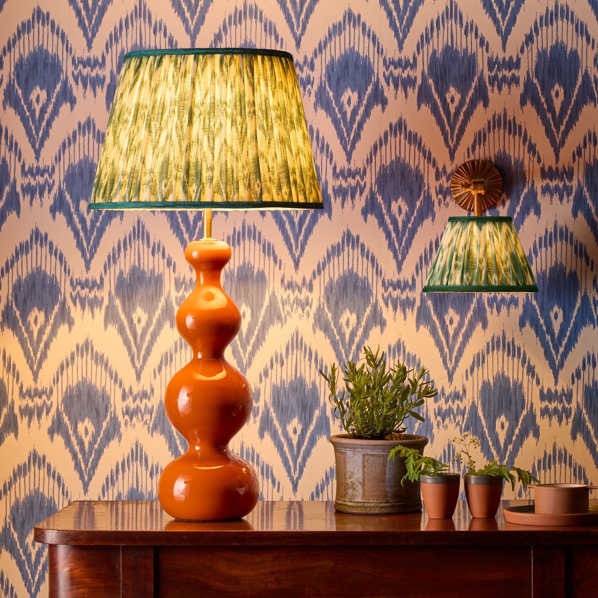 50cm straight empire shade with adjustable gimbal in teal Zaraband gathered linen by GP & J Baker