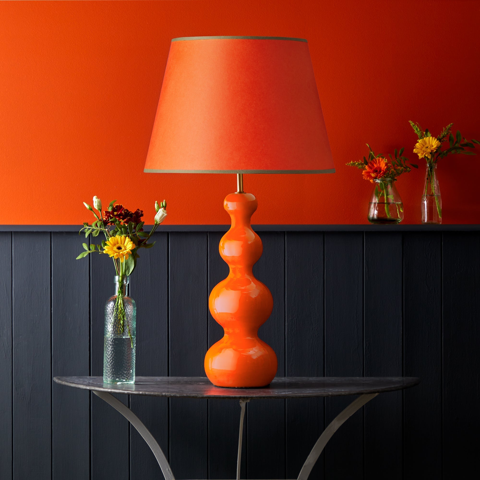 40cm straight empire shade in Papaya hand made parchment with green tape 