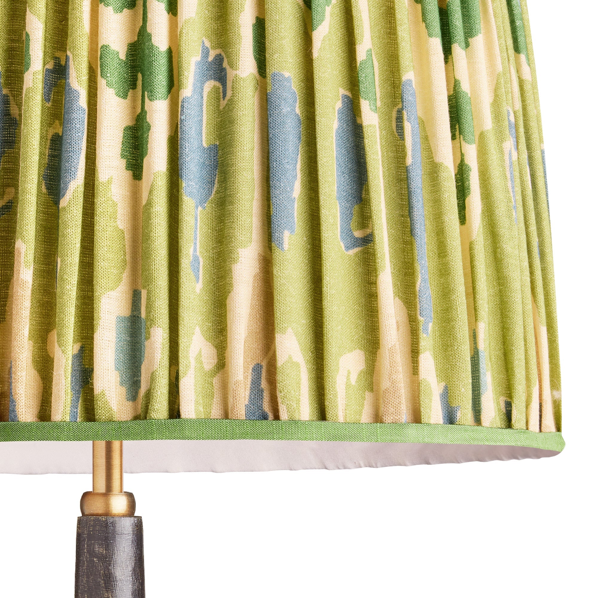 50cm tapered drum shade with adjustable gimbal in green blue Bokhara gathered linen by GP & J Baker